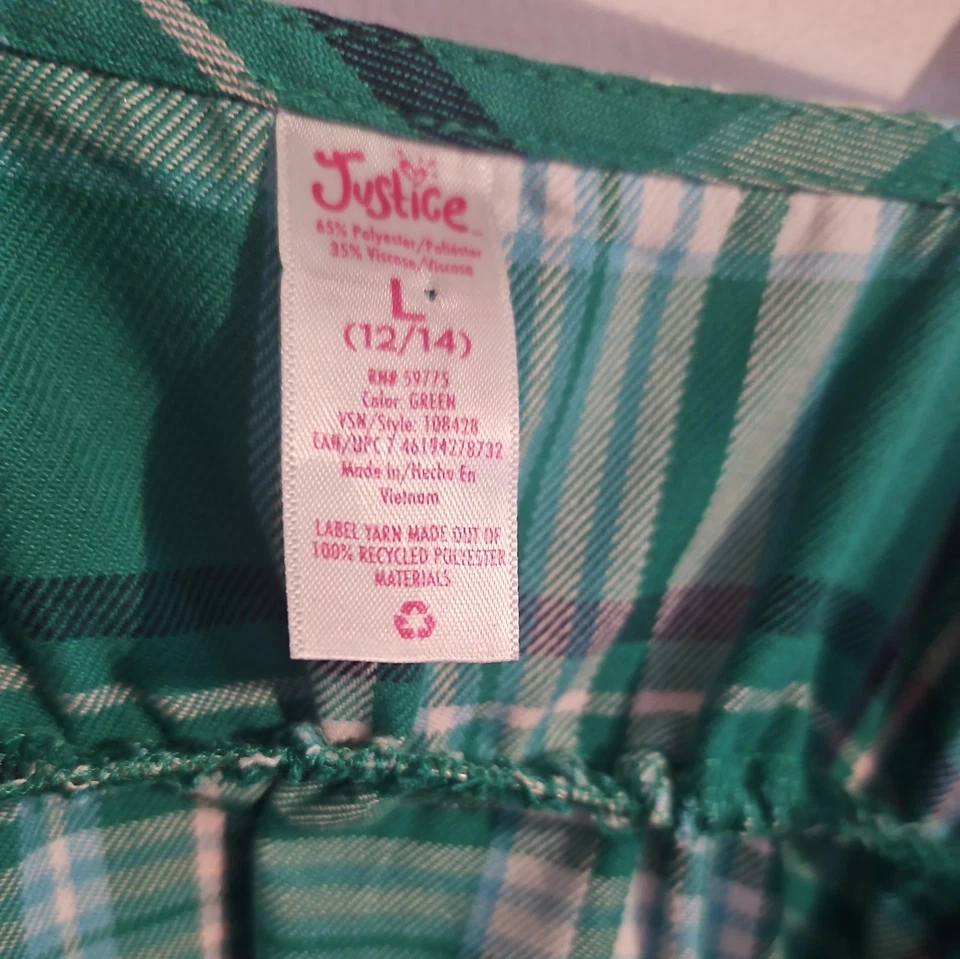 Vtg Justice Girls Checked Green Romper dress sz 12 y2k - Image 4 of 4