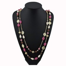 BOCAR 2 Layer Crystal Beads Long Necklace for Women Party Gift 18k Gold Plated