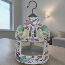 Chinoiserie Chinese Porcelain Hanging Birdcage Bird House Decorative Piece 35cm