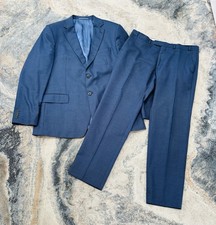 M&S Luxury Collection 100% Pure Wool Blue Suit Blazer 46 Long Trousers W36 L31