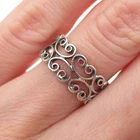 925 Sterling Silver Antique Art Deco Heart Filigree Oxidized Band Ring Size 5