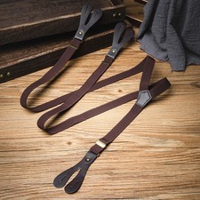Coffee-coloured Elasticated 20mm Braces Non-slip Button Suspenders Pu Leather