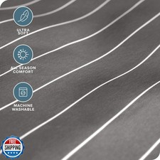 Bare Home Cal King Sheet Set, 4pc Microfiber, Pinstripe Grey/White, Deep Pockets