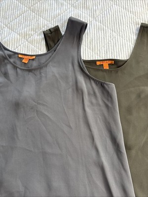 Harari Tank Top BUNDLE Size OX/XL 100% Silk Shell Camisole Gray & Olive Green