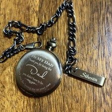 Mens "To My Dad" Step Dad Analog Pocket Watch Gift w/ Sibosun Chain New Battery