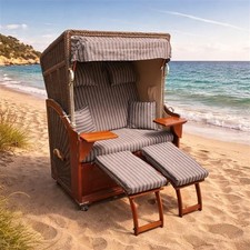 Strandkorb Mittelmeer Mahagoni Volllieger Polyrattan 2 Sitzer Anthrazit (B-Ware)