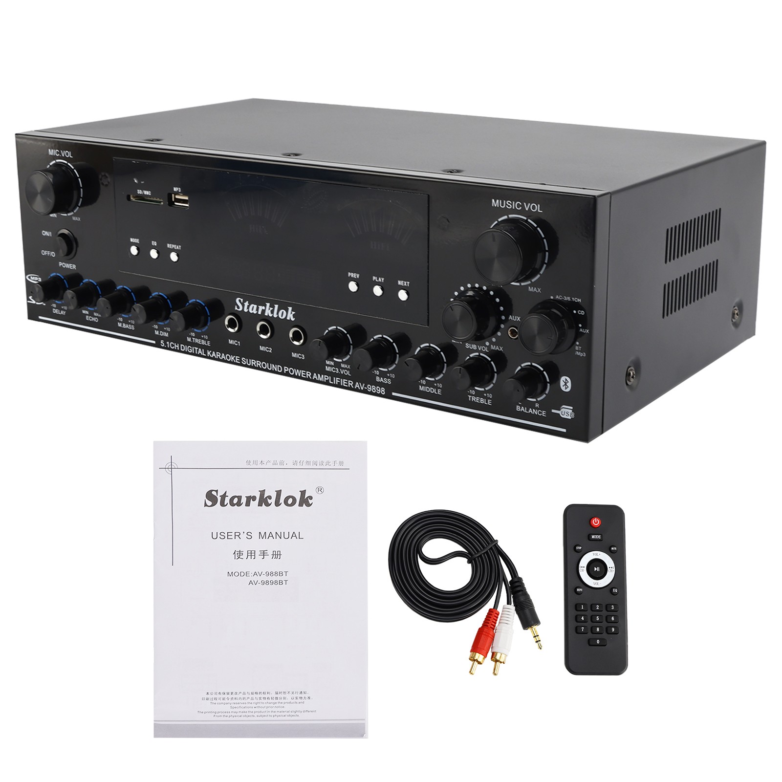 3000W Stereo HiFi Power Amplifier 5.1-Channel Home Karaoke Bluetooth Amplifier