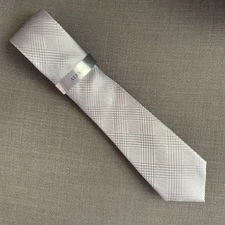 Alfani Men's Slim Neck Tie Plaid Solid Silver/Grey MSRP $55
