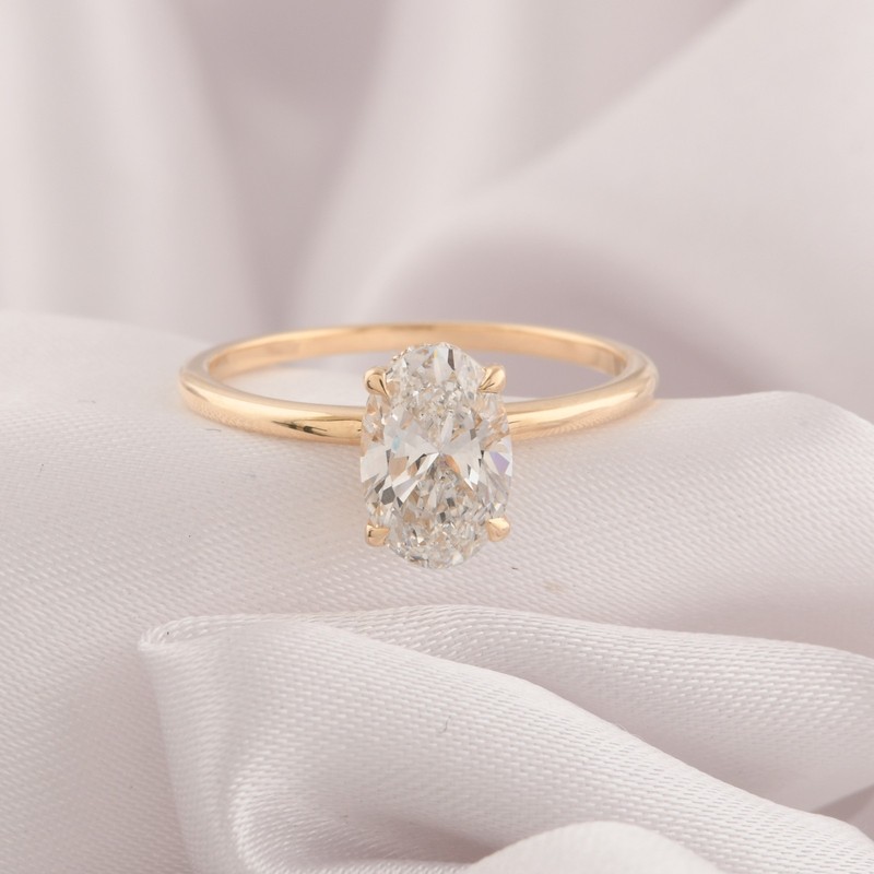 1.50 Ct Lab Grown CVD Oval Cut Diamond Ring Birthday Gift 9k Yellow Solid Gold