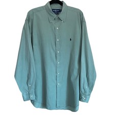 Ralph Lauren Blake Silk Cotton Blend Button Down Shirt Men Green Classic Fit L