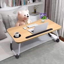 Lap Desk with Cup Holder Foldable Laptop Table for Bed, Portable Travel Bed Desk