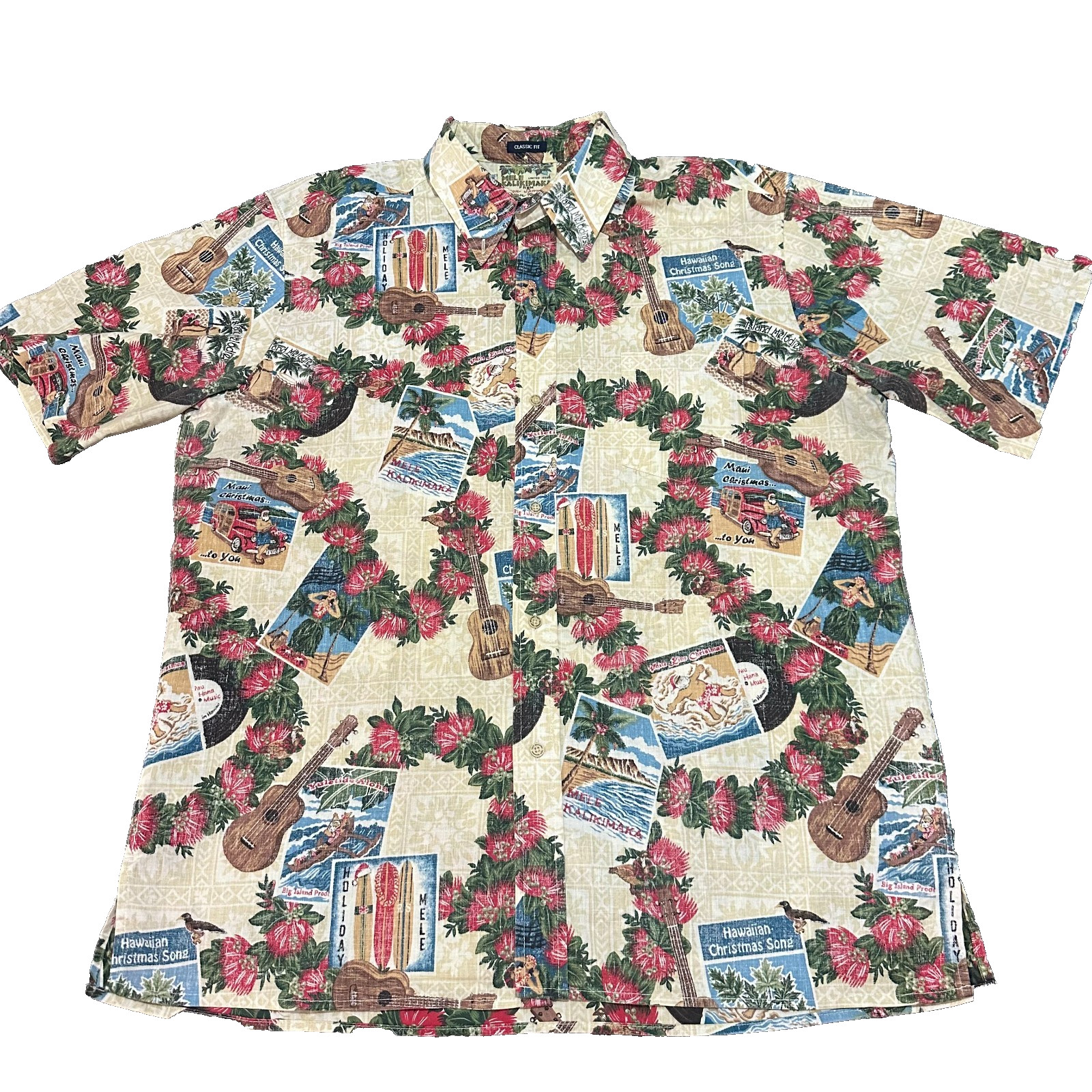 VTG Reyn Spooner Mele Kalikimaka Shirt Men XL Hawaiian Santa Hula Girls Button