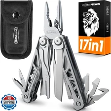 PERWIN Multitool, 17-in-1 Stainless Steel Multi Tool Pliers with Self-Locking