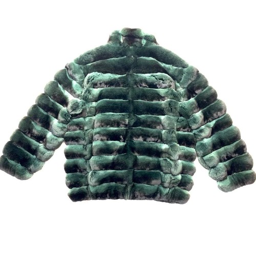 Men Real Green Rex Rabbit Fur Coat Nature Chinchilla Bomber Jacket Thick Outcoat - Picture 4 of 4