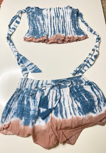Ocean Drive Multicolor Tie Dye Smocked Tube Top u0026 Flowy Shorts Set Womens  Sz M/L | eBay