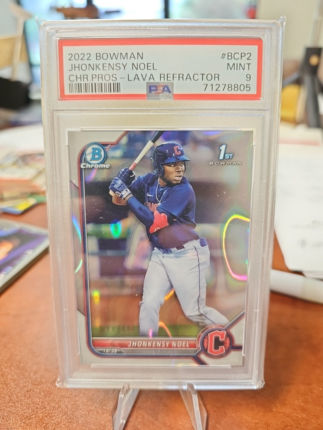 Jhonkensy Noel /399 Lava Refractor 2022 Bowman Chrome Prospects #BCP2 Mint PSA 9