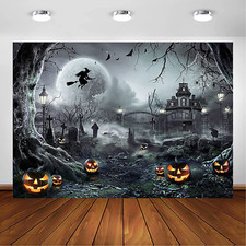 Halloween Photo Backdrop Full Moon Scary Night Decorations Photoshoot 7X5Ft, Gr