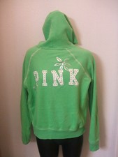 Pink Victoria's Secret Hoodie Sweatshirt Lime Green Bling On Back Small S Pocket