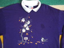 VTG 90s Morning Sun Chickadee Purple Grandma Nature Bird Pullover Sweatshirt L