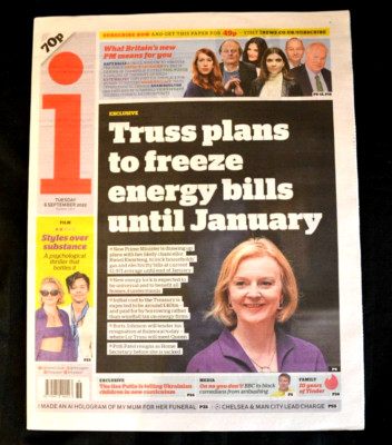 The i UK Newspaper 06/09/22 September 6th 2022 Liz Truss is New Prime Minister