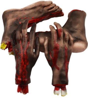 Halloween Severed Hands Feet Set Scary Bloody Broken Body Parts Black