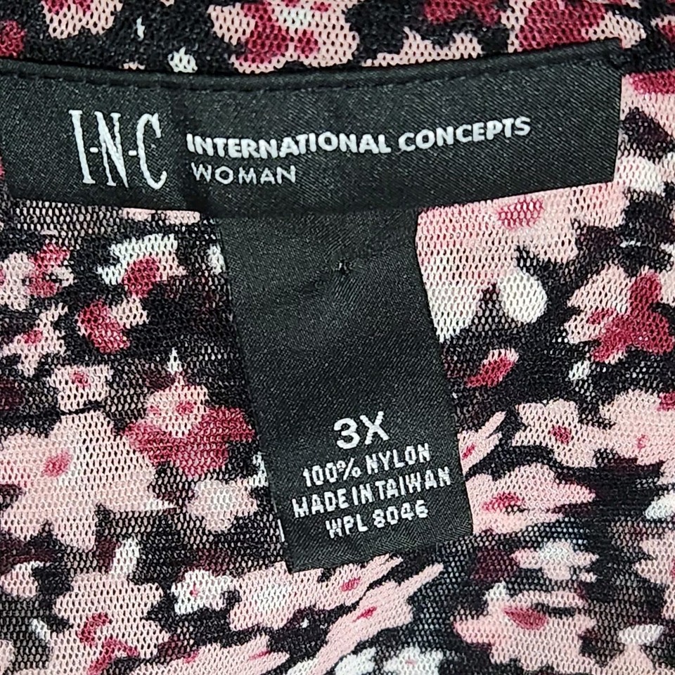International Concepts Women's 3X Black & Pink Floral Long Sleeve Mesh