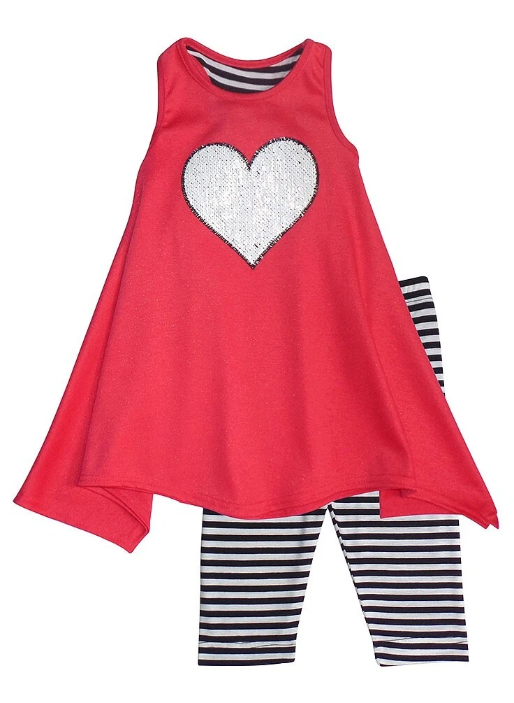 New Girls Boutique Peaches n Cream sz 5 Coral Black SEQUIN HEART outfit Clothes
