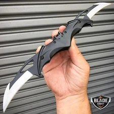 BAT STYLE SPRING OPEN ASSISTED DUAL BLADE FOLDING KNIFE EDC DARK KNIGHT NEW man