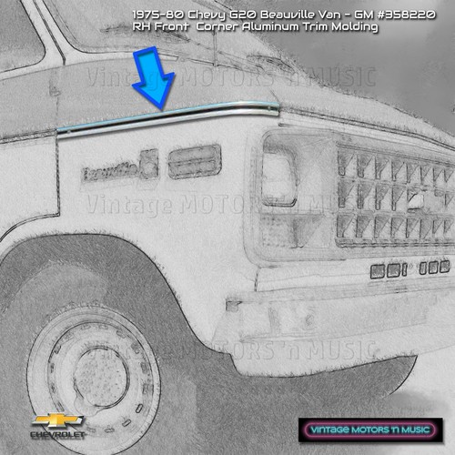 1975-1980 Chevy G10/20/30 Van RIGHT Front Corner Aluminum Trim Molding #358220 - Picture 11 of 11