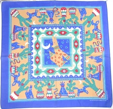 Vintage Southwest Mexican Folk Art Coyote Moon Cactus Blue TexMex Cowboy West