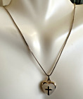 Vintage 1/20 14k Gf Mop Heart Cross Locket Sterling Silver Chain Necklace 18"