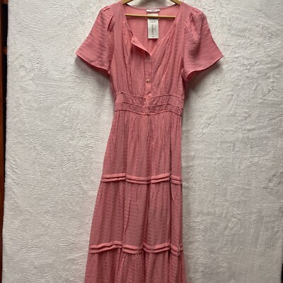 Staccato Tiered Maxi Dress Medium Pink Prairie Country Western Lined Ruffle