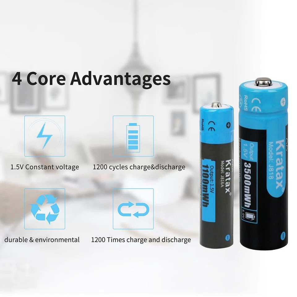 Kratax Lithium-Ioen AA AAA Rechargeable Battery 1.5V AA AAA Rechargeable Batteries - Image 2 of 4