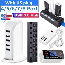 4/5/6/7/8 Port USB 3.0 Hub Adapter Charger for PC Mac Laptop Notebook Desktop