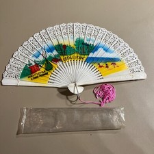 Vintage Plastic Hand Fan Fold Up White Cedar Point 1960s Hong Kong