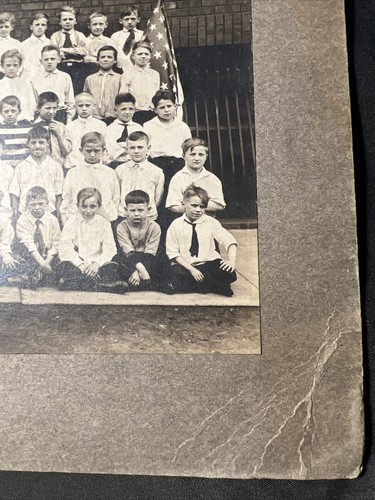 LG 1920s Vintage SCHOOL House Class Photo 48 Star US Flags ALL BOYS in Ties - Picture 7 of 19
