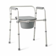 3in1 Adult Toilet Seat Potty Chair Folding Commode Bedside Portable Gray 350 Lbs
