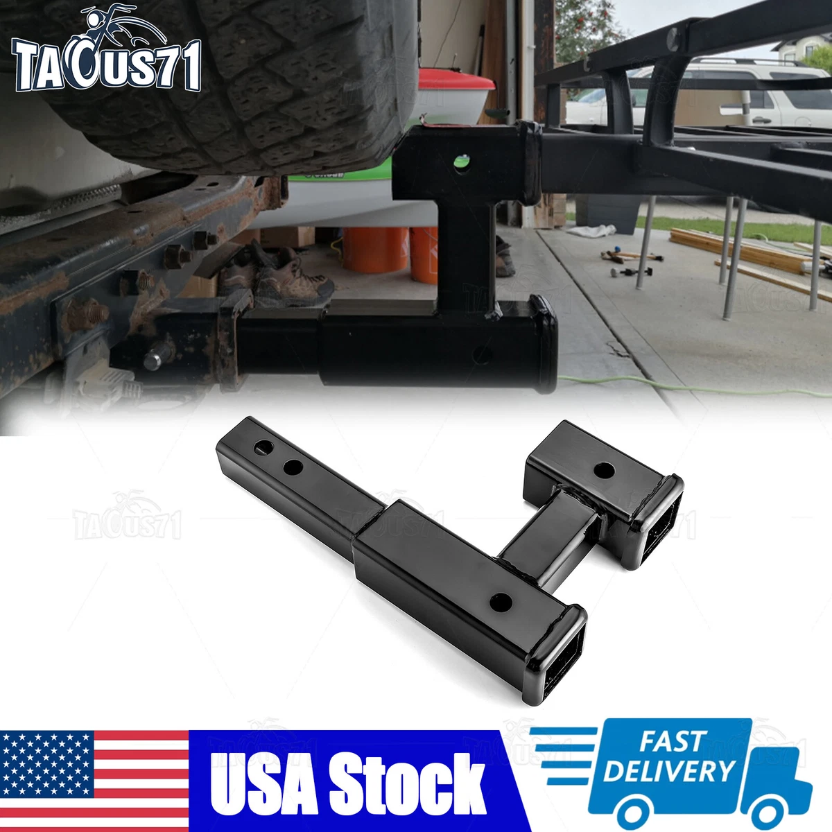 Dual 2 Trailer Hitch Receiver Adapter Extender Extension Tow Fit