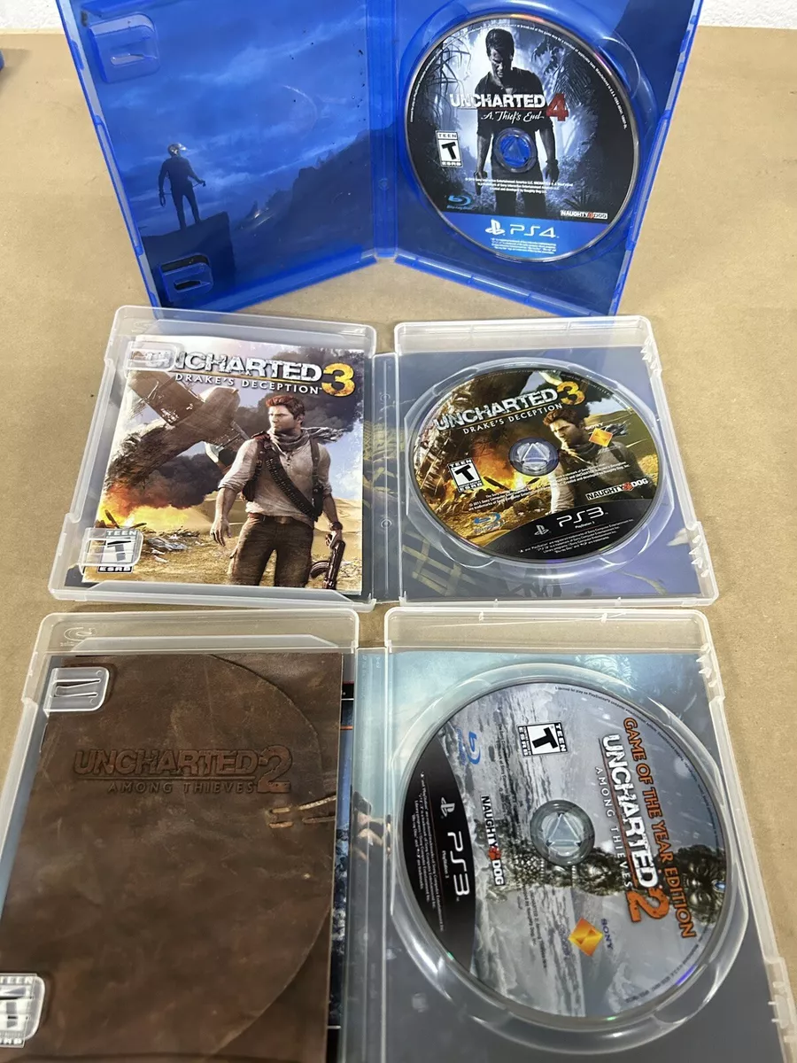 PS3 Uncharted 2, 3, and PS4 Uncharted 4 (Sony PlayStation 3) Complete Lot