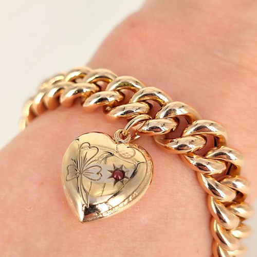 Antikes Herzarmband „Drei in Gold“ – Roségold & Edelsteine, Berlin um 1900