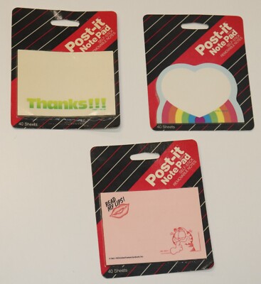 Vintage Lot of 3M Post-it Note Pads 80 s Rainbow Heart Garfield Thanks