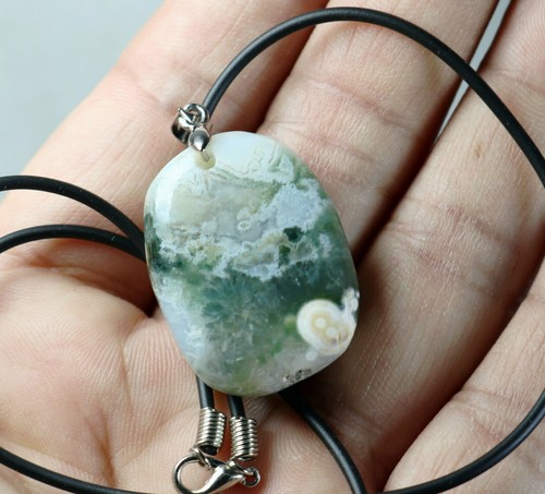 Beautiful ! Amazing Orbicular Ocean Jasper Agate Crystal Reiki Stone Pendant 13g - Picture 6 of 7
