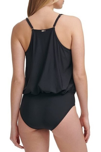 Calvin Klein women's Blouson One-Piece Swimsuit - size 10 -  Black - Picture 3 of 5