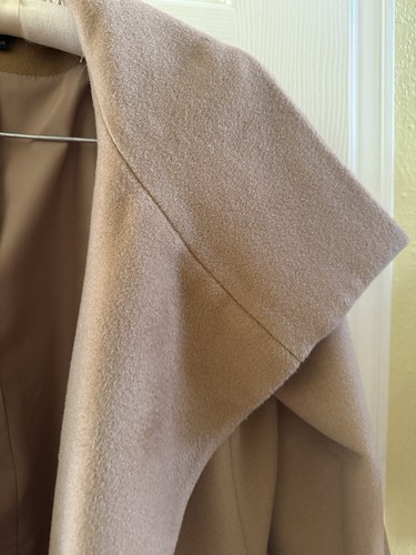Ann Taylor Wool Blend Tan Berge Belted Coat Size XS Shoulder To End 39" Long - Picture 3 of 17
