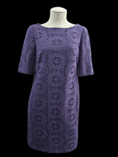 ADRIANNA PAPELL Purple Crochet Knit Overlay Sheath Dress Women's 6 Cocktail EUC