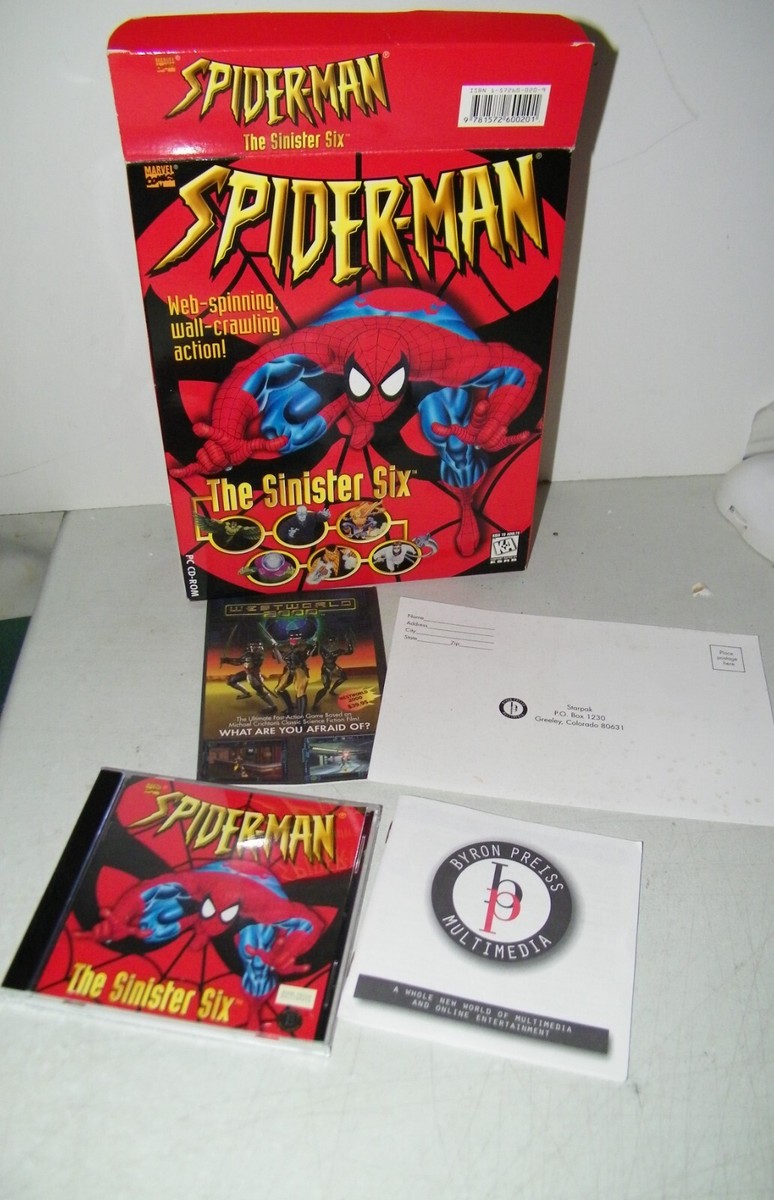 SpiderMan The Sinister Six Box Set Arcade Game PC CD-ROM, Rare