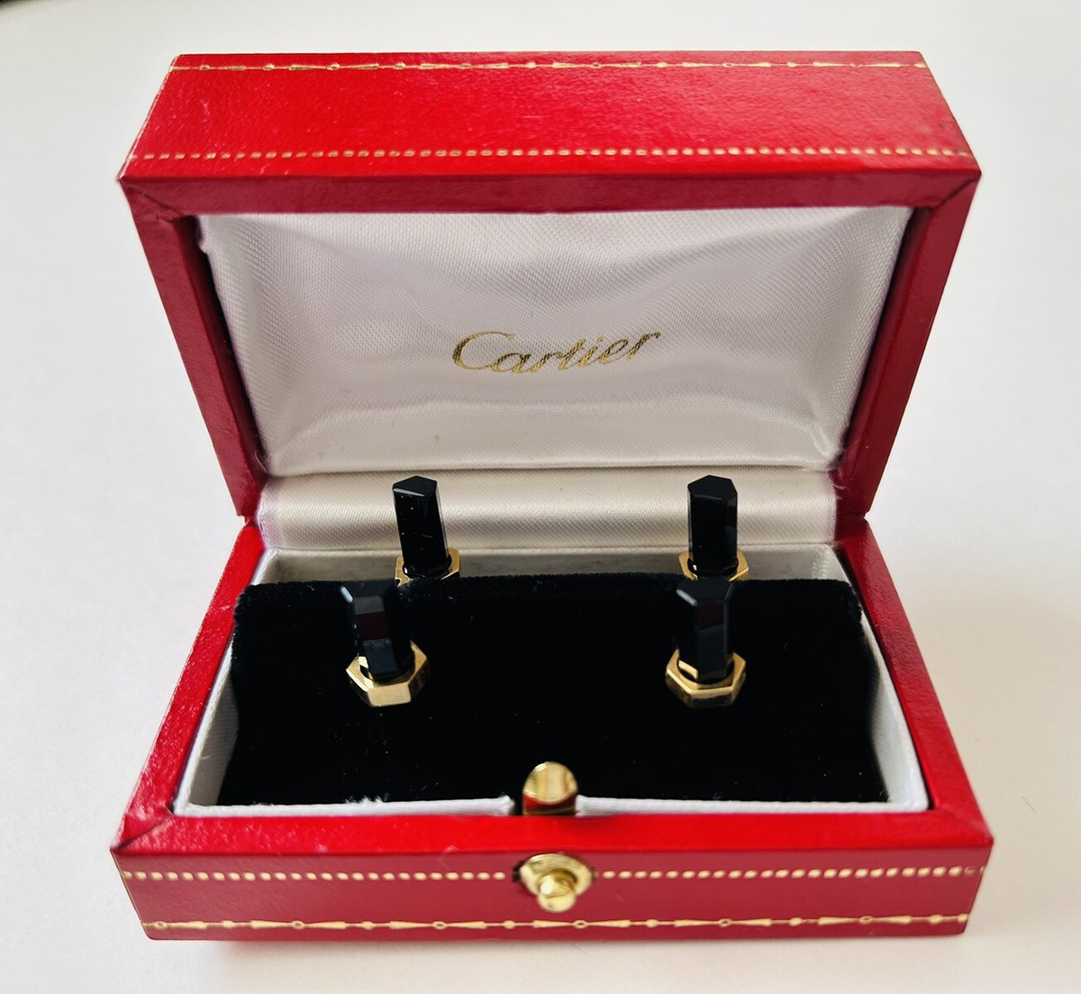 Vintage Cartier 18 K Yellow Gold & Black Onyx Bar Cuff links | eBay