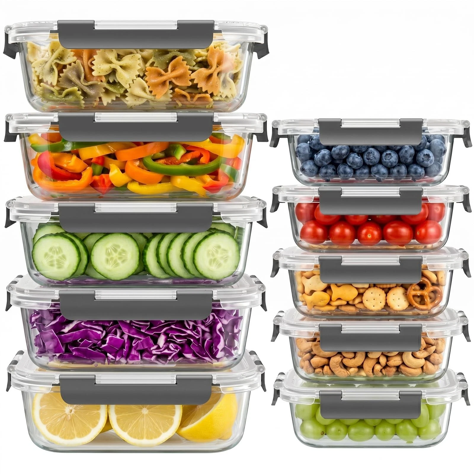 10-Pack Glass Food Storage Containers with Lids, Airtight Glass Meal Prep Con...