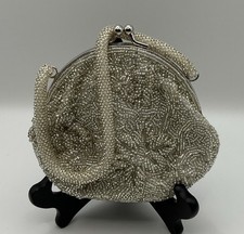 La Regale Silver Gray Clutch Bag Purse Sparkle Evening Bag Beaded Strap