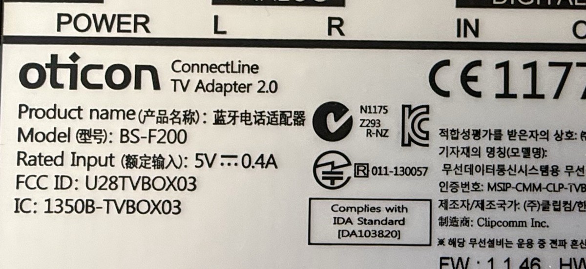 Oticon TV Adaptor ConnectLine 2.0 - Device Only - FREE SHIPPING